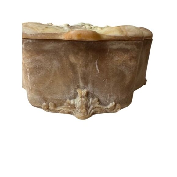 Vintage Carved Incolay Stone Pink Jewelry Trinket Box with Velvet Lining - Picture 7 of 7